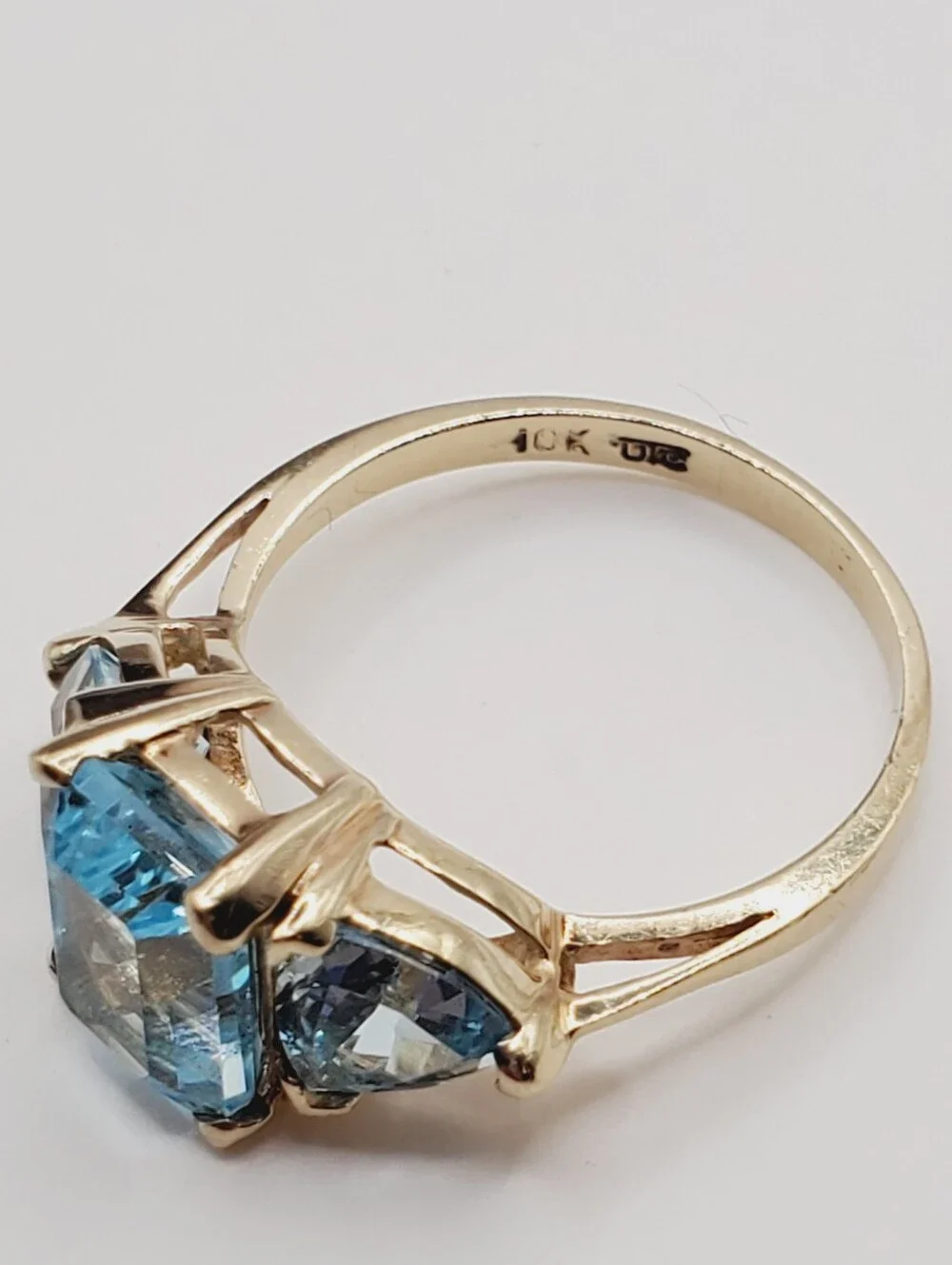 10k Yellow Gold Genuine Blue Topaz Three Stone Ring